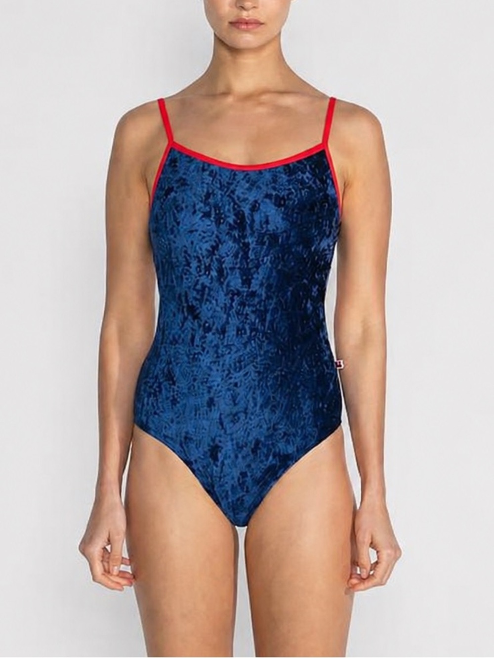 Yumiko Kiki Navy Crushed Velvet Red Trim Leotard XS Ballet Dance
